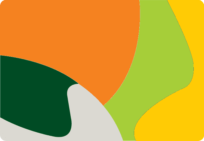 A colorful abstract background with orange, green and white shapes.