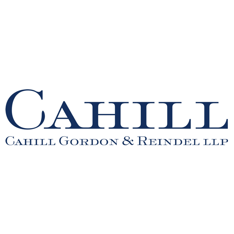 A blue and white logo of the name cahill