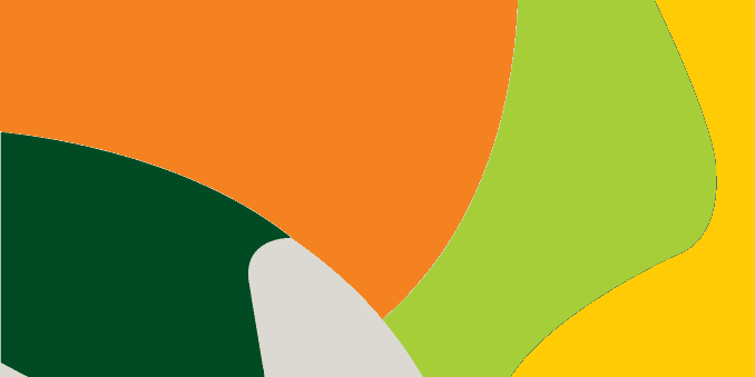 A colorful abstract background with orange, green and white shapes.