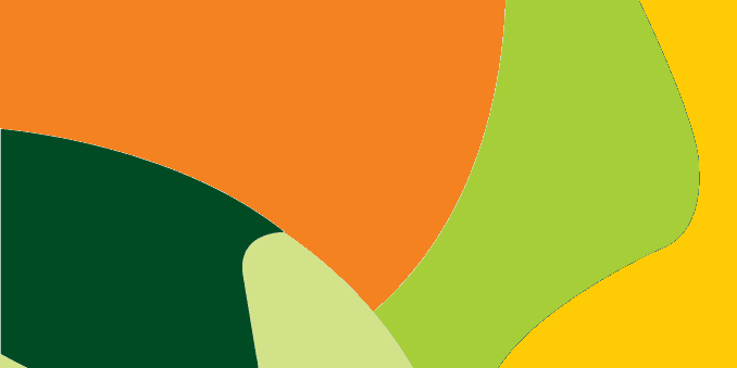 A colorful abstract background with orange, green and yellow shapes.