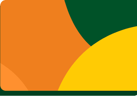 A banner with an orange and green background