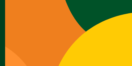 A banner with an orange and green background