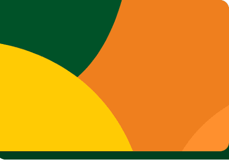 A green and orange background with yellow and red shapes.