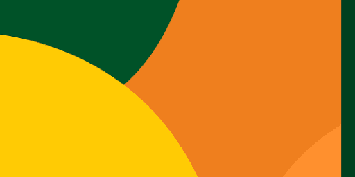 A green and orange background with yellow and red shapes.