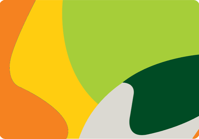 A colorful abstract background with green, orange and white shapes.